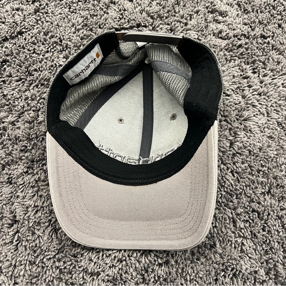 Carhartt Men's Canvas Mesh Back Logo Graphic Cap Asphalt Gray Black SnapBack - Picture 6 of 7